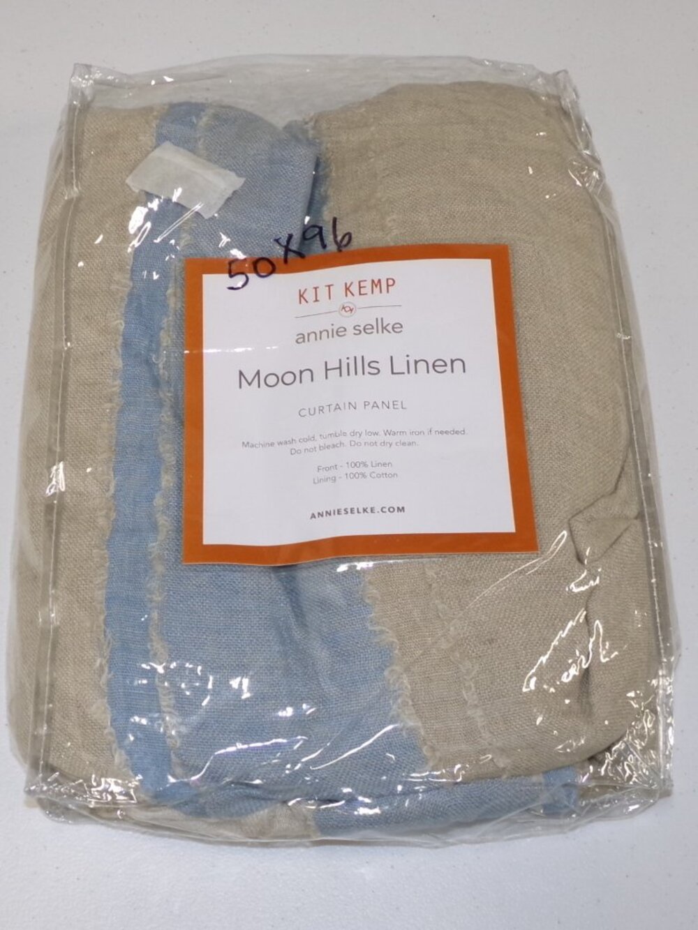 NEW Annie Selke KIT KEMP Moon Hills Linen Lapis Striped Curtain Panel 50" x 96"